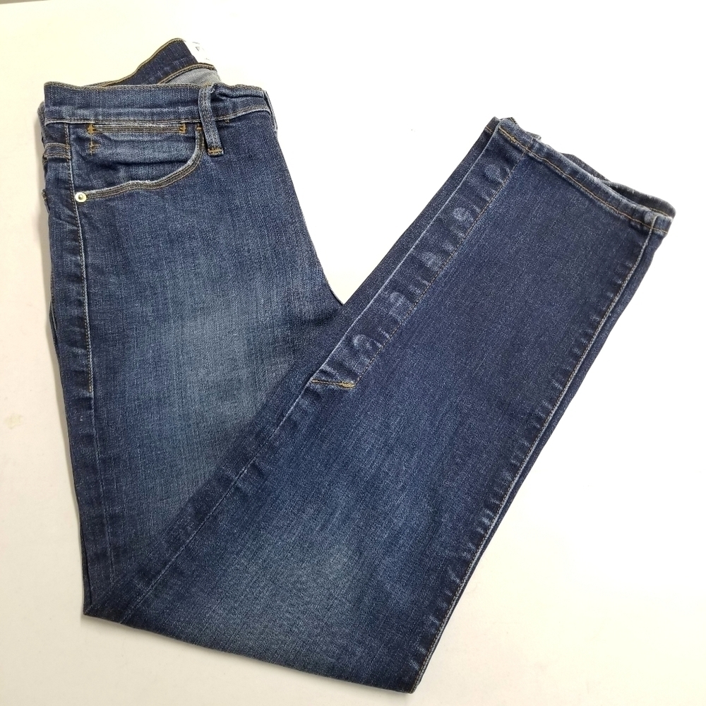 Frame Meribel Women's Le High Straight Leg Snap Buttons Hem Dark Wash Jeans, 27 - Picture 4 of 13